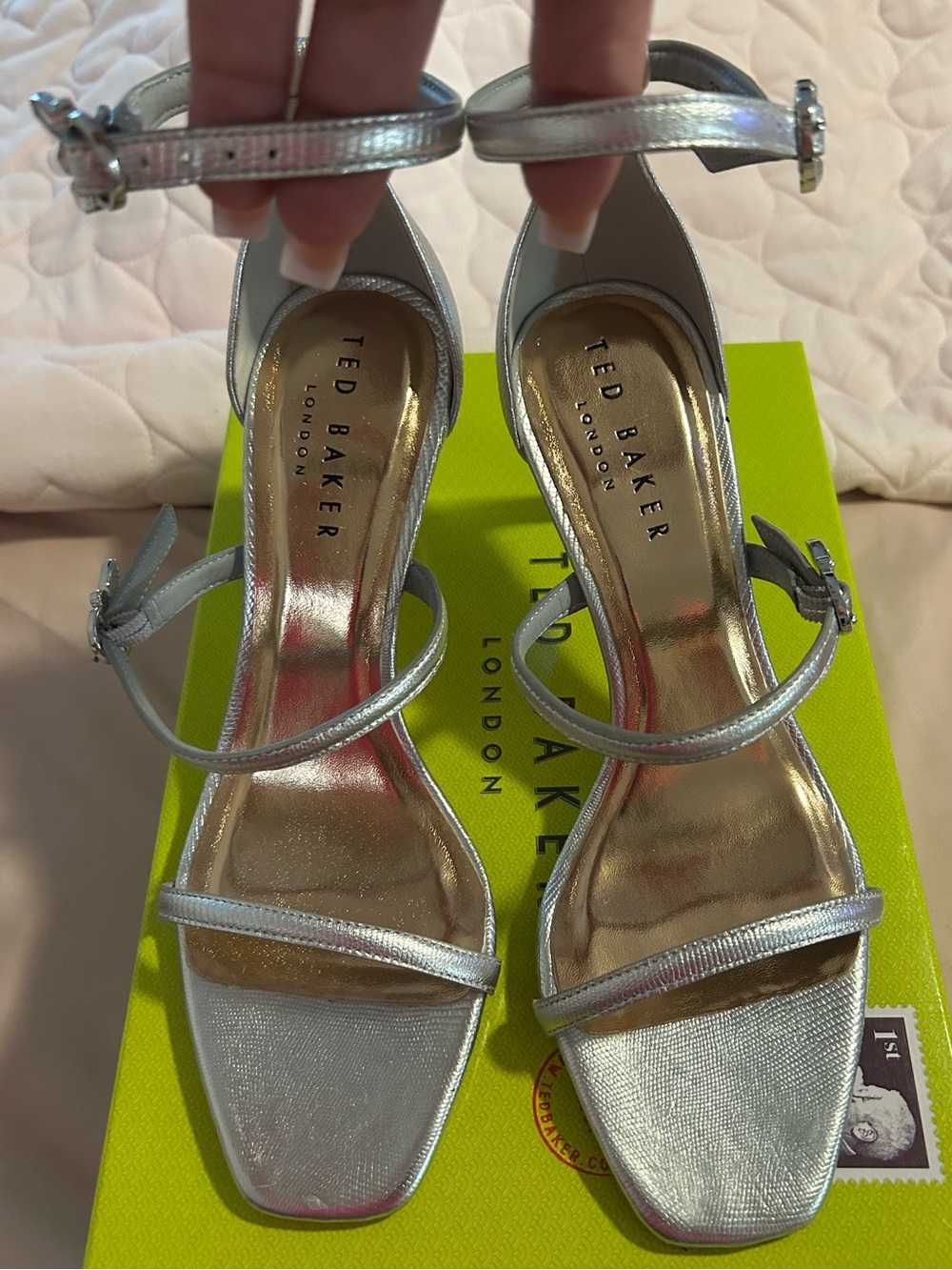 Ted Baker London Silver Strappy Block Heel Sandals